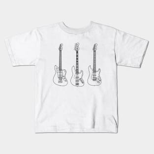 Guitar and Bass Collection Outline Light Theme Kids T-Shirt